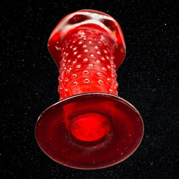Vintage Set of 2 Art Glass Hand Blown Ruby Red Hobnail Bud Vases 6”T 3.75”W - Picture 11 of 11